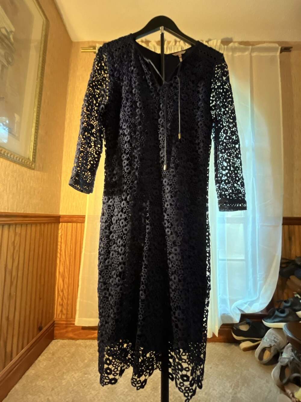 ESQUALO Navy blue Crochet Mini Bodycon Dress- Size 6